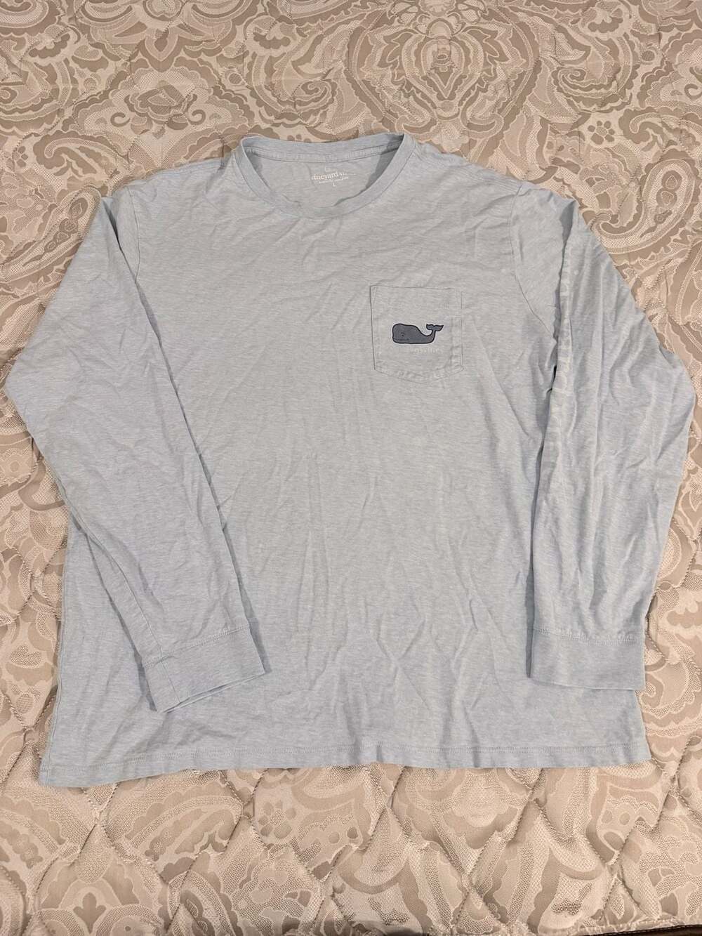 Vineyard Vines Light Blue Long-Sleeve Vintage Whale Pocket T-Shirt Size L